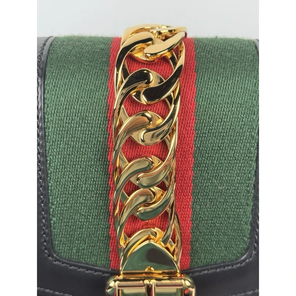 Gucci Sylvie Web Black Leather Shoulder Bag with dust bag & COA authenticated - Picture 15 of 16
